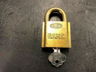 Vintage Ilco Usmc United States Marine Corps Brass Lock & Key