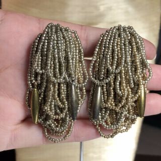 Vtg Studio Art Mod Beaded Dangle Earrings Runway Statement Gold