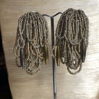 VTG Studio Art Mod Beaded Dangle Earrings Runway Statement Gold 3