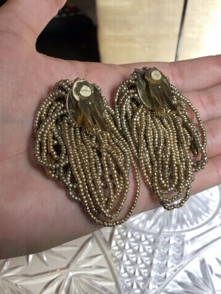 VTG Studio Art Mod Beaded Dangle Earrings Runway Statement Gold 4