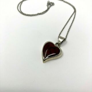 925 Sterling Silver Heart Pendant Necklace Sz 15 