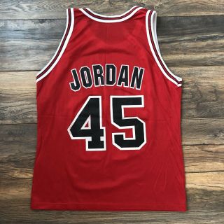Vintage RARE Champion Michael Jordan Chicago Bulls 45 Red Jersey Men ' s 40 Med 2