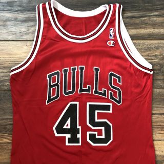 Vintage RARE Champion Michael Jordan Chicago Bulls 45 Red Jersey Men ' s 40 Med 4