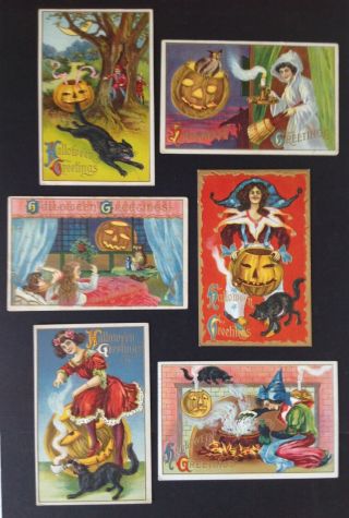 Vintage Halloween Postcards - Set Of 6 - M.  L.  Jackson Series 116 Lovely Embossing