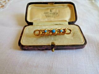 Victorian Old Antique Rose Rolled Gold & Turquoise Suffragette Chain Link Brooch