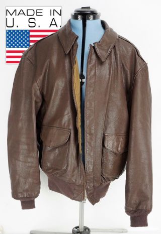 Vtg Cooper Type A - 2 Brown Goatskin Leather Flight Bomber Jacket Mens 46 Long Usa