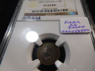 Y43 British Ceylon 1892 1/4 Cent Ngc Proof - 64 Brown Rare As Proof Comps $500