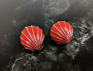 Lovely Vintage Silver - Tone Clip - On Shell Shape Earrings By Monet