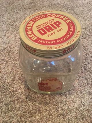 Vintage Ben Hur Supreme Quality Glass Square Coffee Jar Rare 3lb Huge Jar