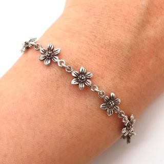 925 Sterling Silver Vintage Floral Design Link Bracelet 7 "