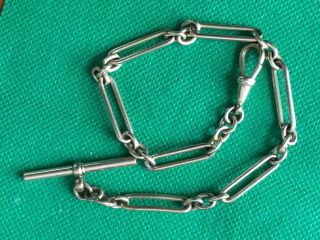 Vintage Fancy Link Rolled Gold Albert Chain With T Bar And Clasp