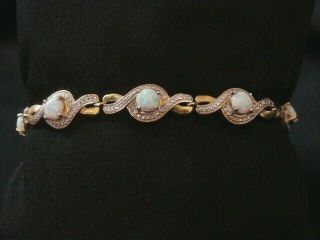 Unique Vintage Gold Over Sterling Silver Opal Tennis Bracelet.  Make Offer 1311