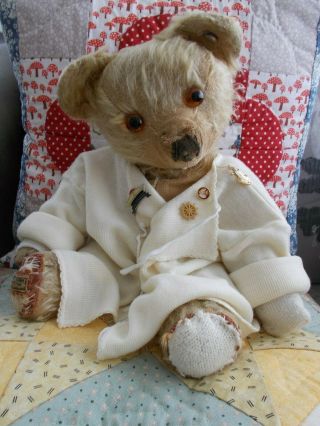 " Tommy " - Sweet Old/antique Merrythought Bear - Hygienic Button & Label