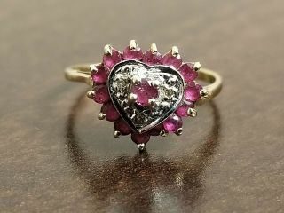 Estate Vintage Designer 10k Diamond And Ruby Ring