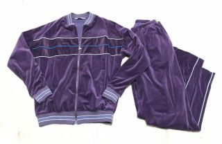 Vintage Mens Christian Dior Velour Jacket Pants Tracksuit Maroon Sz Large