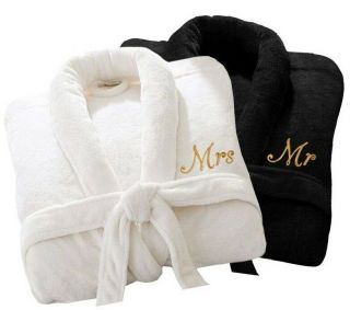 2 X Personalised Bath Robe Mr Mrs Terry Towel Bathrobes Anniversary Wedding Gift