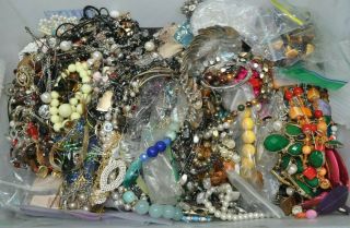 Almost 16lbs Of Broken Costume Jewelry & Parts For Crafts - Beads Rhinestones