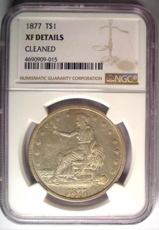 1877 Trade Silver Dollar T$1 - NGC XF Details (EF) - Rare Certified Coin 2