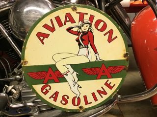 Vintage Porcelain1931 Flying A Aviation Gasoline Pump Plate Harley Ford Chevy