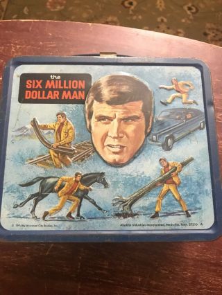 Vintage Six Million Dollar Man Metal Lunchbox With Thermo. 3