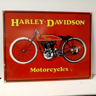 Harley - Davidson Vintage Pocket Valve Racer Motorcycle Sign Porcelain Ande Rooney