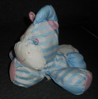 Vintage Fisher Price Blue Puffalump Baby Zebra Wide Blue Stripes Stars Pony Toy