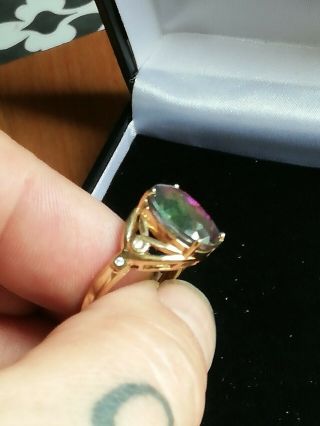 Stunning Vintage 9ct Gold Diamond And Mystic Topaz Ring Size N