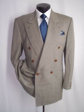Canali Gray Plaid Double Breasted Wool Vintage Suit 40 R Pants 33 " W X 31.  5 " L
