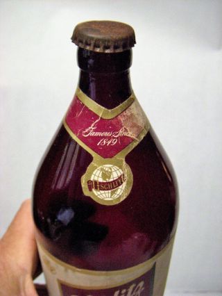 Vintage 1950 JOS.  SCHLITZ ROYAL RUBY Quart Beer Bottle w/ Labels & Cap 5
