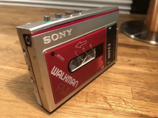 Vintage Sony Walkman Wm - F10 Fm Stereo Cassette Tape Player Red Chrome