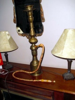 Vintage Antique Brass Hookah Tobacco Smoking Pipe 24 1/2 " Tall Middle East