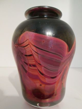 Rare Vintage American Studio/art Glass Iridescent Vase Signed Peet Robison 1977