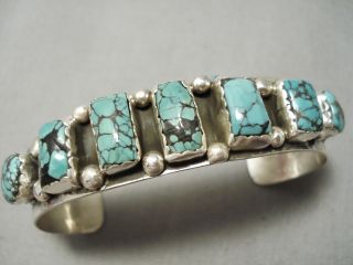 Superior Vintage Navajo Rare Turquoise Sterling Silver Bracelet Old