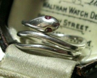 Vintage Jewellery Sterling Silver Coiled Snake Ruby Eyes Signed Tggc Ring M 6