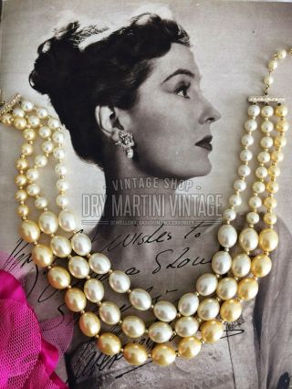 Perfect Vintage 1960s Champagne Pearl Beads Triple Strand Necklace Occasion Gift