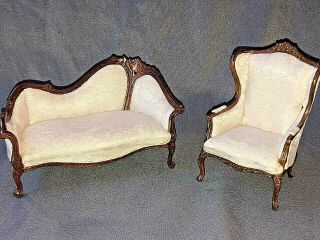 Dollhouse Miniature Bespaq Sofa/couch & Arm Chair W/ Cream Floral Upholstery