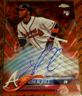 2018 Topps Chrome Ozzie Albies Rc On Card Auto Ruby Red Refractor 3/5 Rare