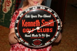 Rare Vintage 1960 Kenneth Smith Golf Clubs Gas Oil 12 " Metal Thermometer Sign