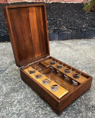 Antique Wood Whiskey Decanter Portable Liquor Cabinet Bar W/music Box Vintage