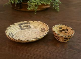 Vintage 2 Miniature Sw Pima Papago Native American Indian Woven Baskets