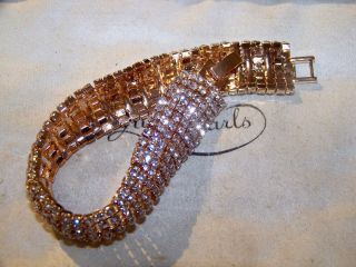 GORGEOUS SPARKLING ART DECO CLEAR RHINESTONE GOLD COCKTAIL BRACELET JEWELLERY 2