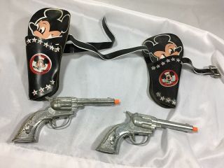Vintage Hubley Tex Cap Guns W Mickey Mouse Club Holster Mouseketeers Two Guns