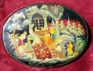 Vintage Antique Russian Hand Painted Lacquer Box Signed Fairy Tale Snow Maiden