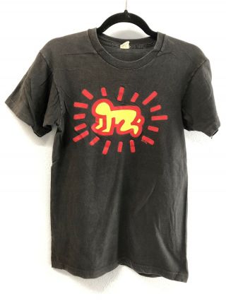 Vintage 80s Keith Haring " Screen Stars " T - Shirt (man Front/dog Back) - M