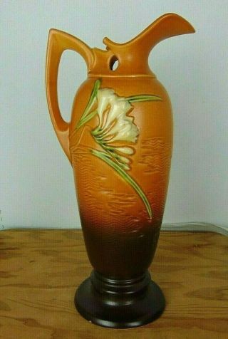 VINTAGE ROSEVILLE Pottery Freesia Ewer Handled Pitcher 21 - 15 