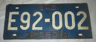 1942 Georgia License Plate Tag Vintage Antique