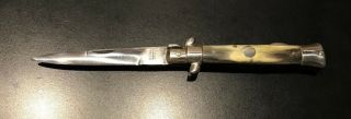 Vintage 1960s Italian " Gc Co.  " Picklock Stiletto Knife,  Buffalo Horn Scales