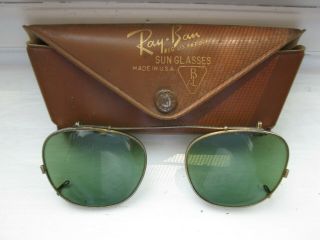 Vintage B&l Ray Ban Anti - Glare Sunglasses Clip On’s W/case Bausch & Lomb Usa