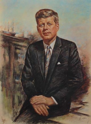 Us President Portrait Louis Lupas John F Kennedy Vintage Lithograph 664