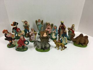 16 Vintage Christmas Nativity Creche Paper Mache Figures Made In Italy